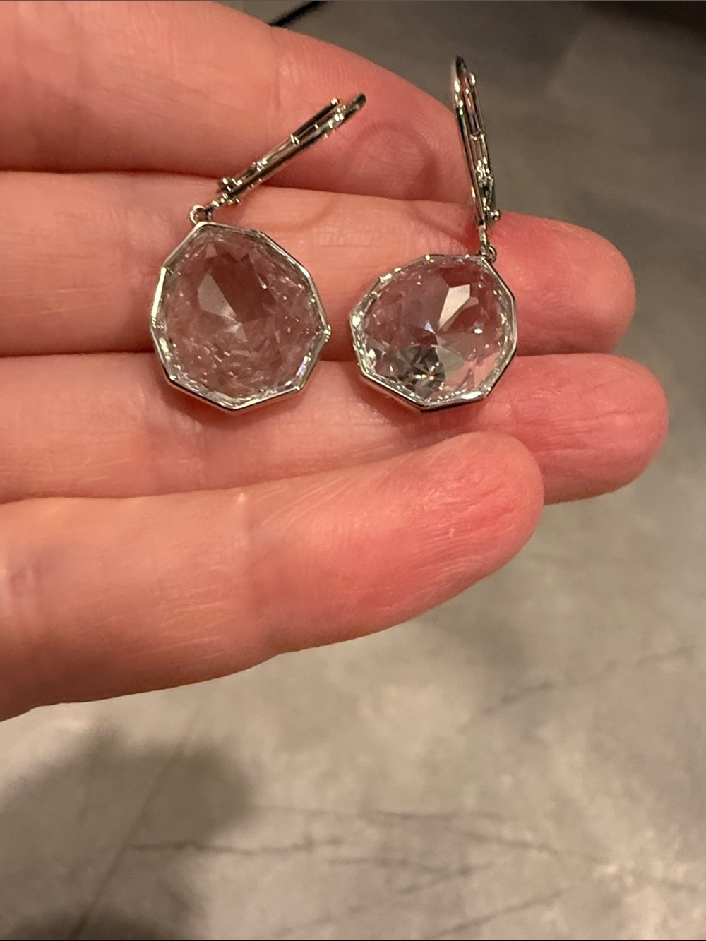 Touchstone Crystal Silver-Tone Clear Octagon Drop Earrings